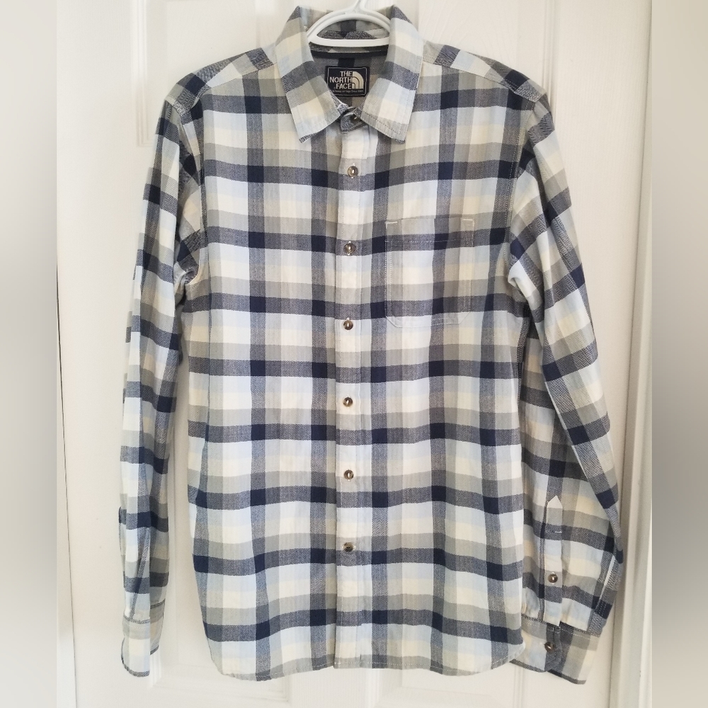 The North Face Mens Button Up Flannel M Blue & White